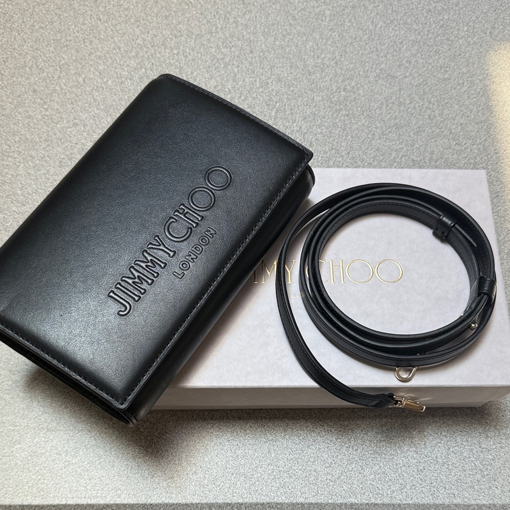 Jimmy Choo Black Embossed Leather Compact Crossbody